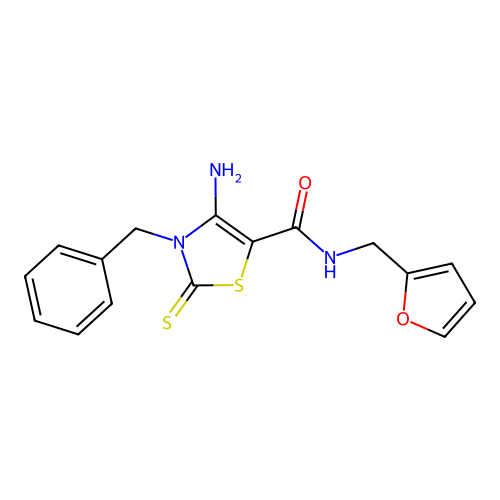 4-amino-3-benzyl-N-(furan-2-ylmethyl)-2-sulfanylidene-1,3-thiazole-5-carboxamide structure