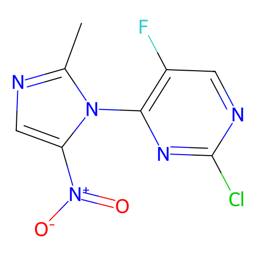 2-chloro-5-fluoro-4-(2-methyl-5-nitro-1H-imidazol-1-yl)pyrimidine structure