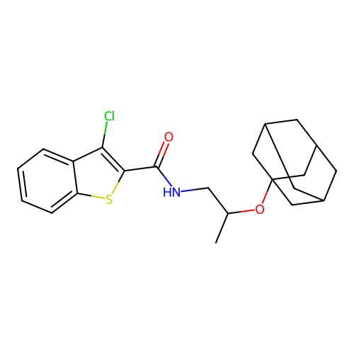 N-[2-(1-adamantyloxy)propyl]-3-chloro-1-benzothiophene-2-carboxamide structure