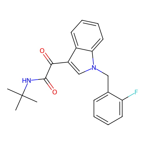 N-tert-butyl-2-[1-[(2-fluorophenyl)methyl]indol-3-yl]-2-oxoacetamide structure