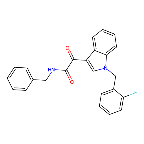 N-benzyl-2-[1-[(2-fluorophenyl)methyl]indol-3-yl]-2-oxoacetamide structure