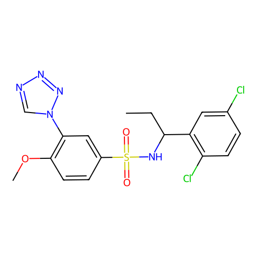 N-[1-(2,5-dichlorophenyl)propyl]-4-methoxy-3-(tetrazol-1-yl)benzenesulfonamide structure