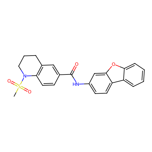 N-dibenzofuran-3-yl-1-methylsulfonyl-3,4-dihydro-2H-quinoline-6-carboxamide structure