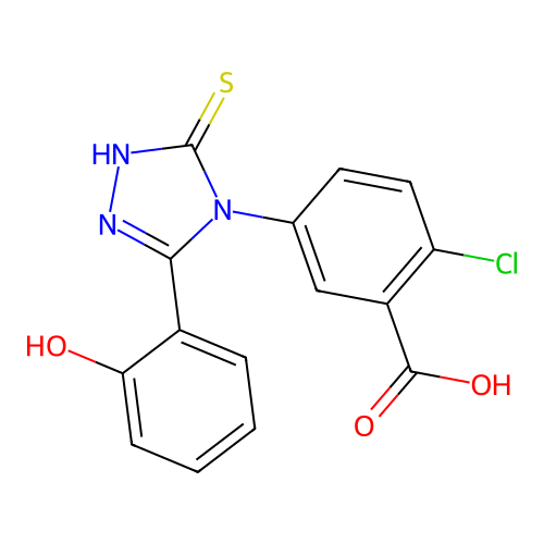 2-chloro-5-[3-(2-hydroxyphenyl)-5-sulfanyl-4H-1,2,4-triazol-4-yl]benzoic acid structure
