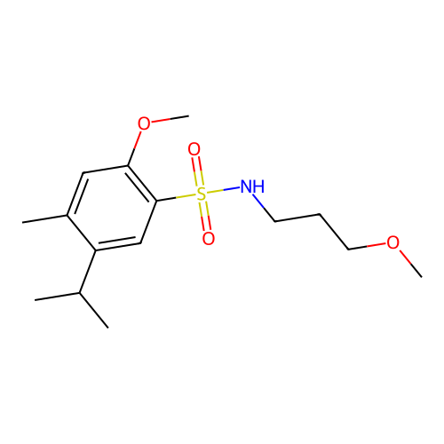 2-methoxy-N-(3-methoxypropyl)-4-methyl-5-(propan-2-yl)benzenesulfonamide structure