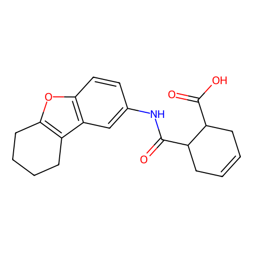6-(6,7,8,9-Tetrahydrodibenzofuran-2-ylcarbamoyl)cyclohex-3-ene-1-carboxylic acid structure