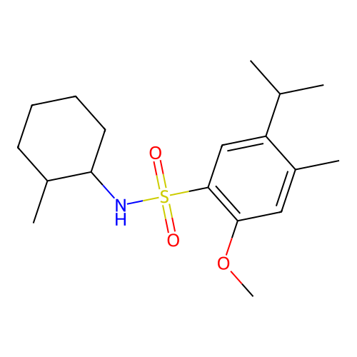 2-methoxy-4-methyl-N-(2-methylcyclohexyl)-5-(propan-2-yl)benzenesulfonamide structure