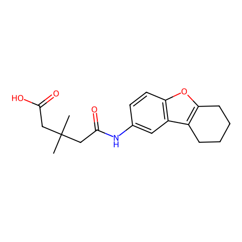 3,3-Dimethyl-5-oxo-5-(6,7,8,9-tetrahydrodibenzofuran-2-ylamino)pentanoic acid structure