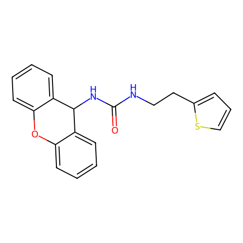 1-(2-thiophen-2-ylethyl)-3-(9H-xanthen-9-yl)urea structure