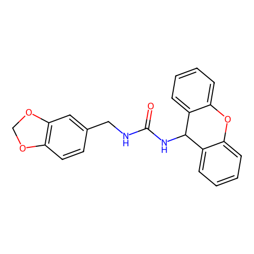 1-(1,3-benzodioxol-5-ylmethyl)-3-(9H-xanthen-9-yl)urea structure