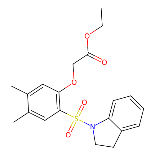Ethyl 2-[2-(2,3-dihydroindol-1-ylsulfonyl)-4,5-dimethylphenoxy]acetate structure