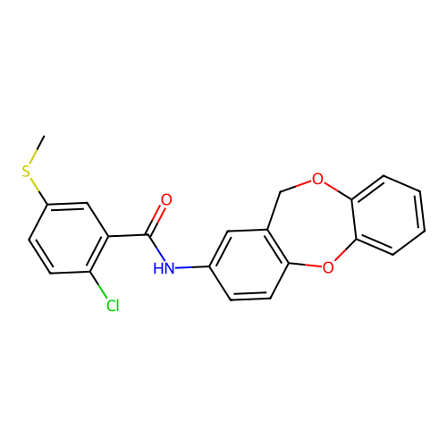 N-(6H-benzo[b][1,4]benzodioxepin-8-yl)-2-chloro-5-methylsulfanylbenzamide structure