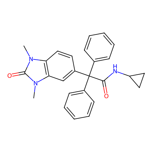 N-cyclopropyl-2-(1,3-dimethyl-2-oxobenzimidazol-5-yl)-2,2-diphenylacetamide structure