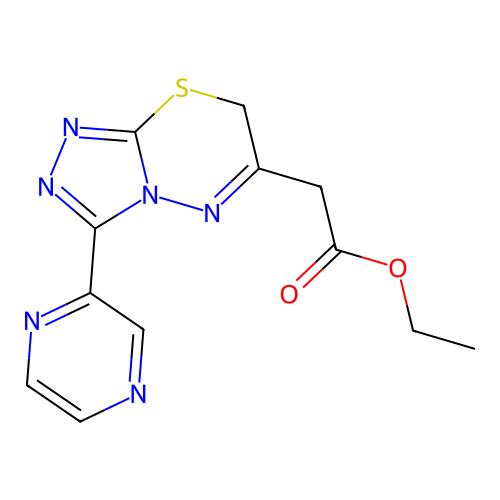 ethyl [3-(pyrazin-2-yl)-7H-[1,2,4]triazolo[3,4-b][1,3,4]thiadiazin-6-yl]acetate structure