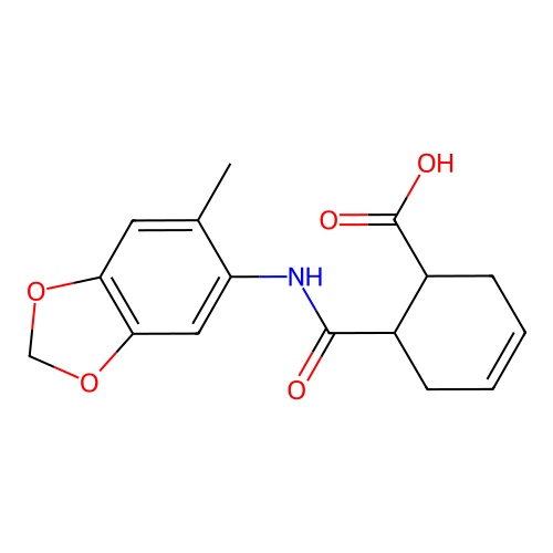 6-[(6-Methyl-1,3-benzodioxol-5-yl)carbamoyl]cyclohex-3-ene-1-carboxylic acid structure