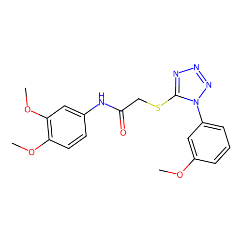 N-(3,4-dimethoxyphenyl)-2-[1-(3-methoxyphenyl)tetrazol-5-yl]sulfanylacetamide structure