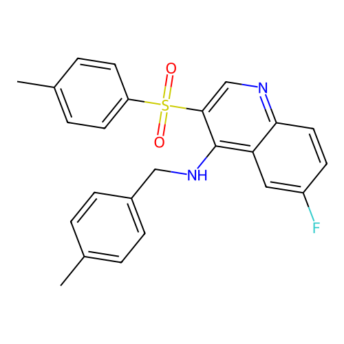 6-fluoro-N-(4-methylbenzyl)-3-tosylquinolin-4-amine structure
