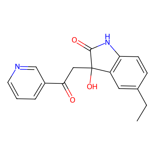 5-ethyl-3-hydroxy-3-(2-oxo-2-pyridin-3-ylethyl)-1H-indol-2-one structure