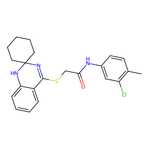 N-(3-chloro-4-methylphenyl)-2-{1'H-spiro[cyclohexane-1,2'-quinazoline]sulfanyl}acetamide structure
