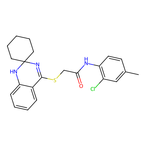 N-(2-chloro-4-methylphenyl)-2-{1'H-spiro[cyclohexane-1,2'-quinazoline]sulfanyl}acetamide structure