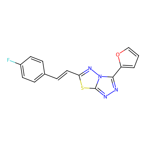 6-[(E)-2-(4-fluorophenyl)ethenyl]-3-(furan-2-yl)-[1,2,4]triazolo[3,4-b][1,3,4]thiadiazole structure