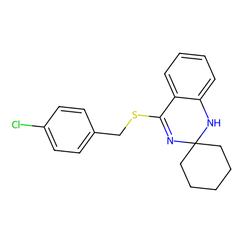 4'-{[(4-chlorophenyl)methyl]sulfanyl}-1'H-spiro[cyclohexane-1,2'-quinazoline] structure