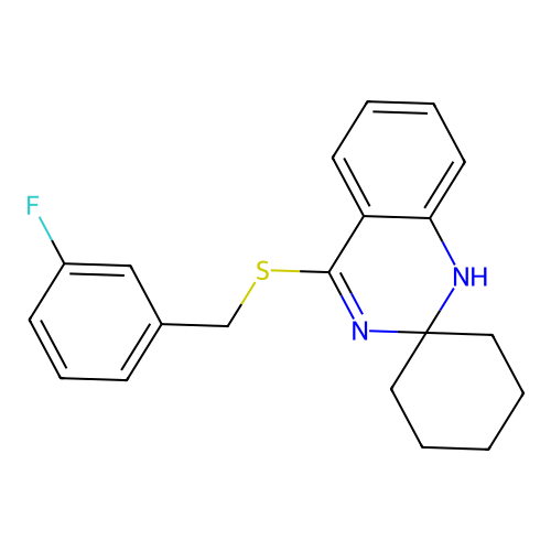 4'-{[(3-fluorophenyl)methyl]sulfanyl}-1'H-spiro[cyclohexane-1,2'-quinazoline] structure