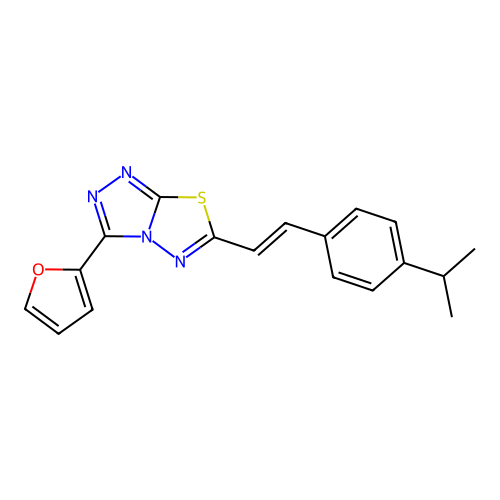 (E)-3-(furan-2-yl)-6-(4-isopropylstyryl)-[1,2,4]triazolo[3,4-b][1,3,4]thiadiazole structure