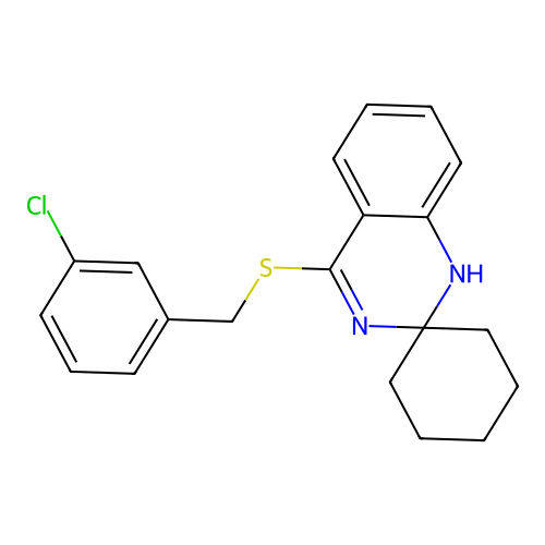 4'-{[(3-chlorophenyl)methyl]sulfanyl}-1'H-spiro[cyclohexane-1,2'-quinazoline] structure