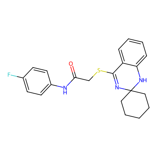 N-(4-fluorophenyl)-2-{1'H-spiro[cyclohexane-1,2'-quinazoline]sulfanyl}acetamide structure
