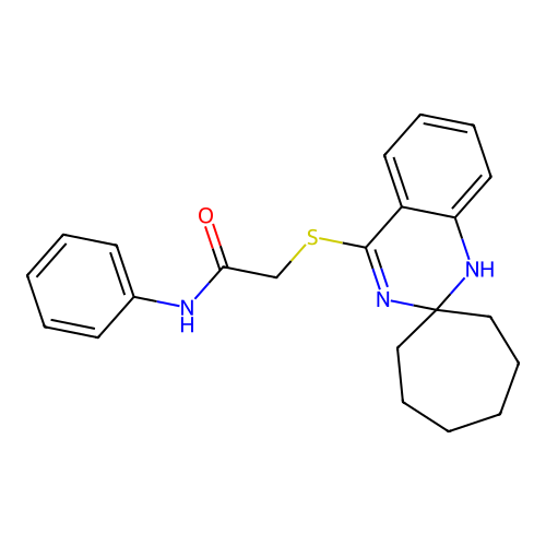 N-phenyl-2-{1'H-spiro[cycloheptane-1,2'-quinazoline]sulfanyl}acetamide structure
