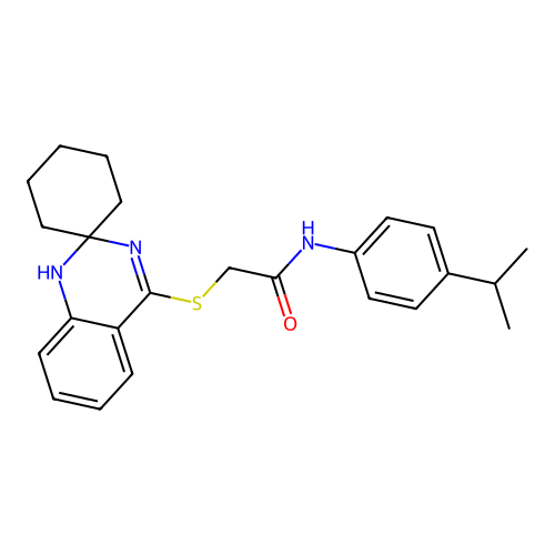 N-[4-(propan-2-yl)phenyl]-2-{1'H-spiro[cyclohexane-1,2'-quinazoline]sulfanyl}acetamide structure