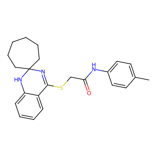 N-(4-methylphenyl)-2-{1'H-spiro[cycloheptane-1,2'-quinazoline]sulfanyl}acetamide structure