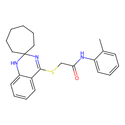 N-(2-methylphenyl)-2-{1'H-spiro[cycloheptane-1,2'-quinazoline]sulfanyl}acetamide structure