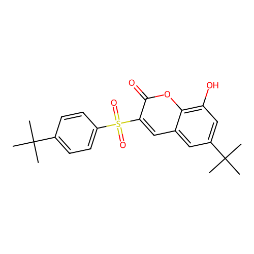 6-Tert-butyl-3-(4-tert-butylphenyl)sulfonyl-8-hydroxychromen-2-one structure