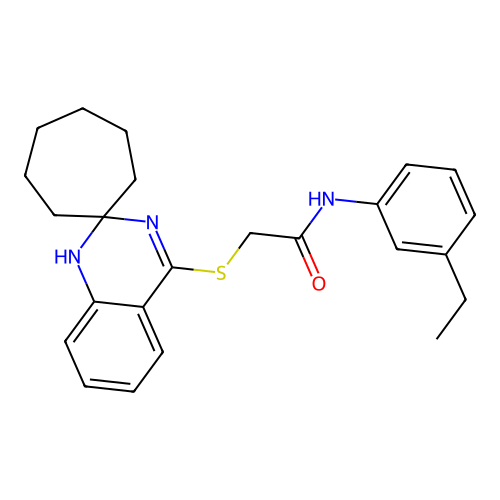 N-(3-ethylphenyl)-2-{1'H-spiro[cycloheptane-1,2'-quinazoline]sulfanyl}acetamide structure