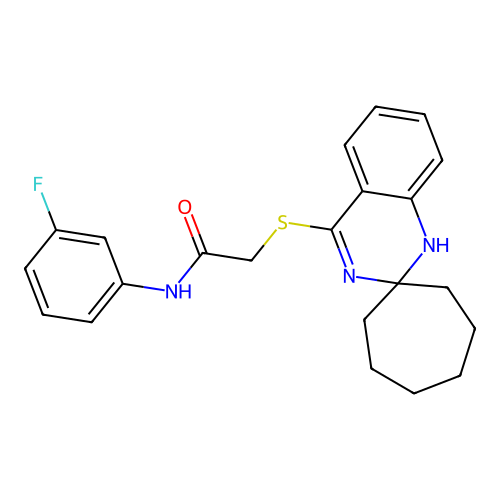 N-(3-fluorophenyl)-2-{1'H-spiro[cycloheptane-1,2'-quinazoline]sulfanyl}acetamide structure