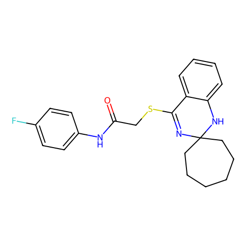 N-(4-fluorophenyl)-2-{1'H-spiro[cycloheptane-1,2'-quinazoline]sulfanyl}acetamide structure