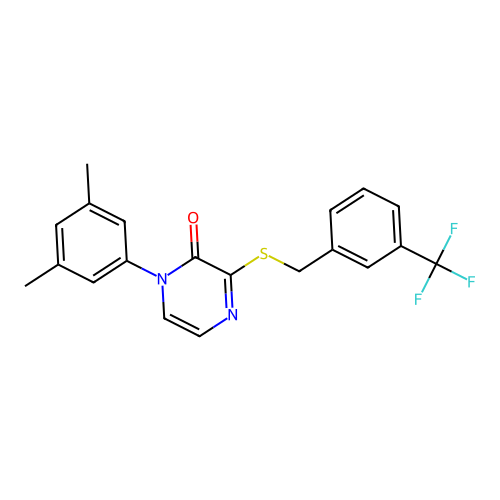 1-(3,5-dimethylphenyl)-3-({[3-(trifluoromethyl)phenyl]methyl}sulfanyl)-1,2-dihydropyrazin-2-one structure