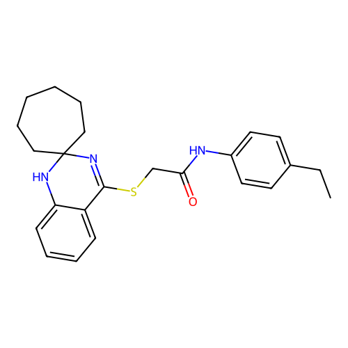 N-(4-ethylphenyl)-2-{1'H-spiro[cycloheptane-1,2'-quinazoline]sulfanyl}acetamide structure