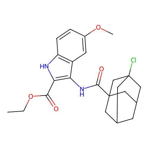 Ethyl 3-[(3-chloroadamantane-1-carbonyl)amino]-5-methoxy-1H-indole-2-carboxylate structure