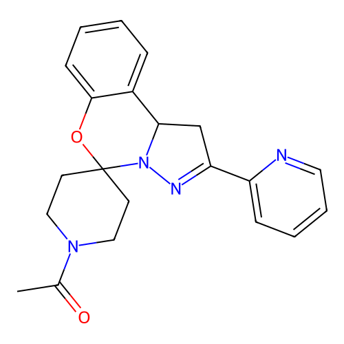 1-(2-(pyridin-2-yl)-1,10b-dihydrospiro[benzo[e]pyrazolo[1,5-c][1,3]oxazine-5,4'-piperidin]-1'-yl)ethanone structure