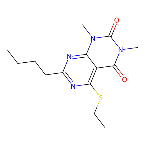 7-butyl-5-(ethylthio)-1,3-dimethylpyrimido[4,5-d]pyrimidine-2,4(1H,3H)-dione structure