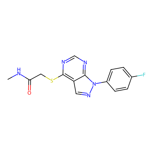 2-[1-(4-fluorophenyl)pyrazolo[3,4-d]pyrimidin-4-yl]sulfanyl-N-methylacetamide structure