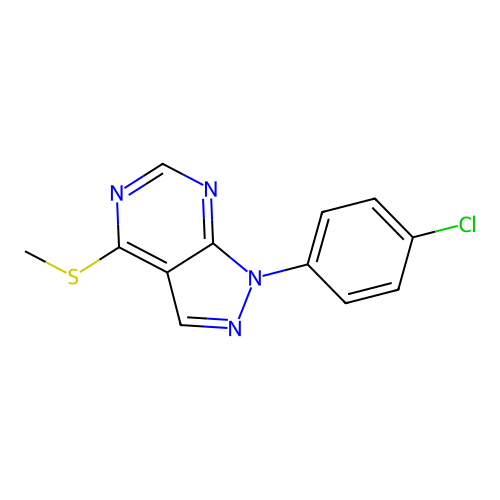1-(4-chlorophenyl)-4-(methylthio)-1H-pyrazolo[3,4-d]pyrimidine structure