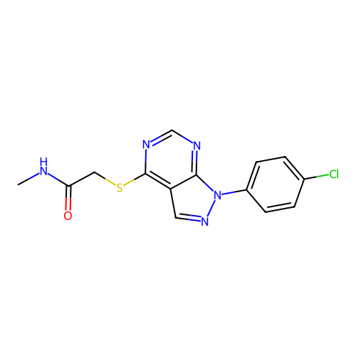 2-[1-(4-chlorophenyl)pyrazolo[3,4-d]pyrimidin-4-yl]sulfanyl-N-methylacetamide structure