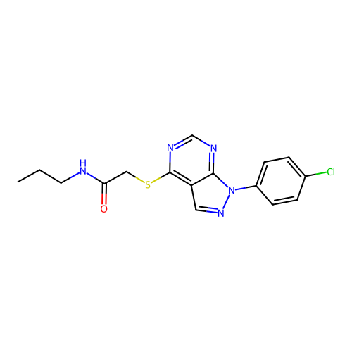 2-[1-(4-chlorophenyl)pyrazolo[3,4-d]pyrimidin-4-yl]sulfanyl-N-propylacetamide structure