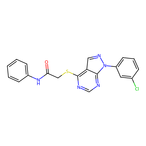 2-[1-(3-chlorophenyl)pyrazolo[3,4-d]pyrimidin-4-yl]sulfanyl-N-phenylacetamide structure