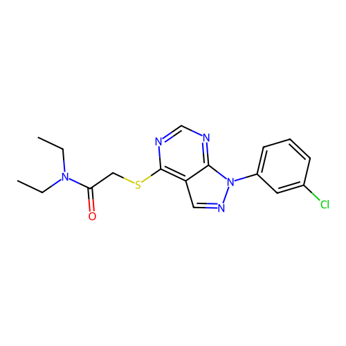 2-[1-(3-chlorophenyl)pyrazolo[3,4-d]pyrimidin-4-yl]sulfanyl-N,N-diethylacetamide structure