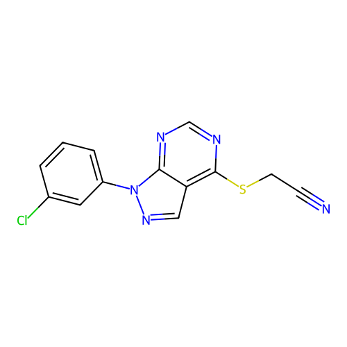 2-((1-(3-chlorophenyl)-1H-pyrazolo[3,4-d]pyrimidin-4-yl)thio)acetonitrile structure